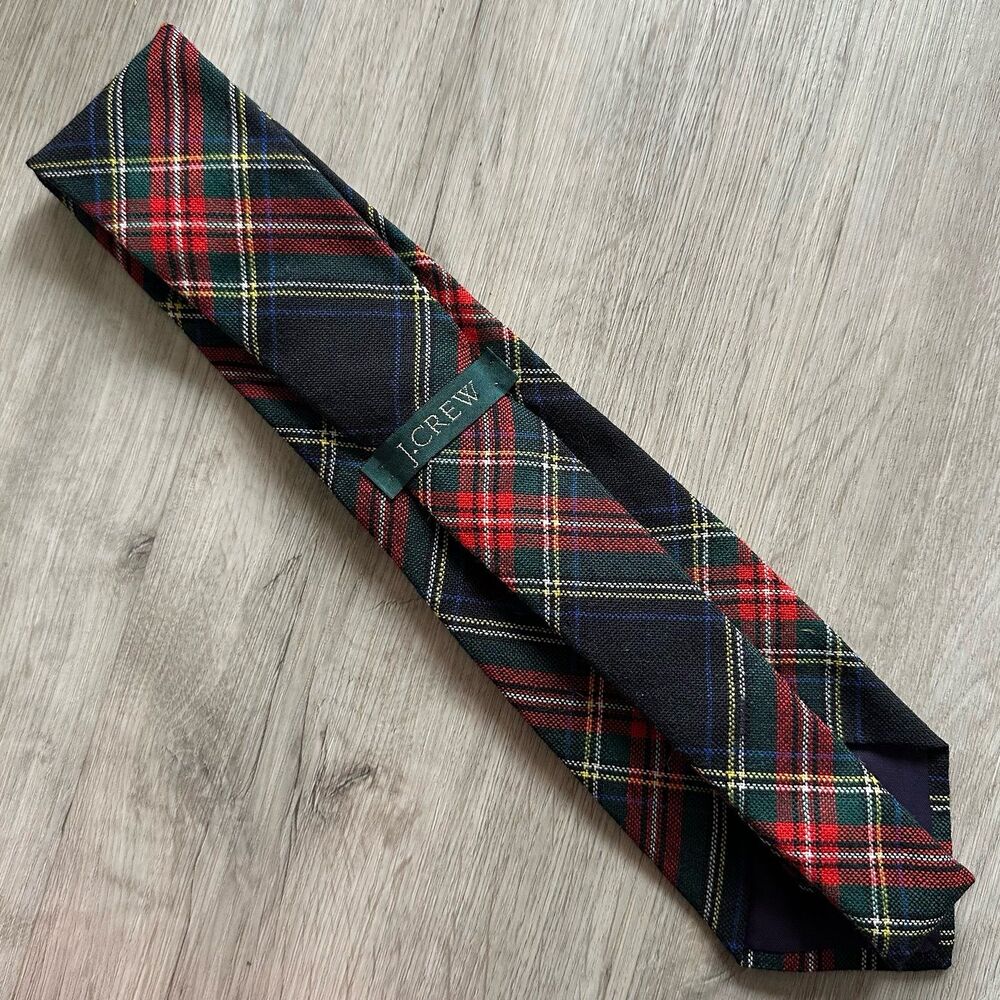 Vintage 1990s J. Crew Hand Made in Canada 100% Wool Black Tartan Plaid Tie